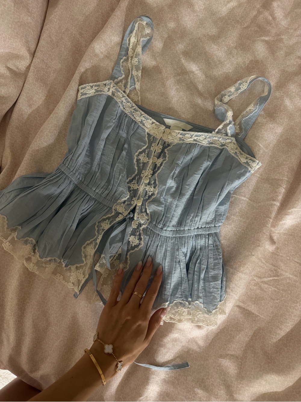 New H&M Blue Lace-Trim Camisole Top - Women Intimates & Sleepwear